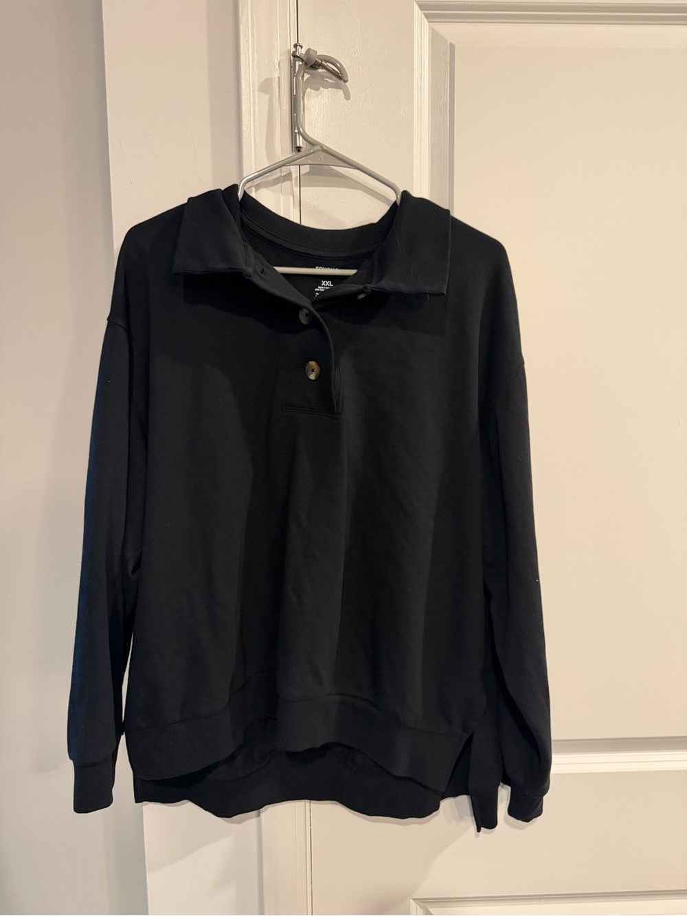 Black Button-Collar Crew Sweater